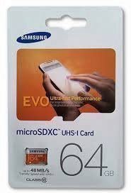 MicroSDXC Samsung 64 GB Class 10 UHS I Card
